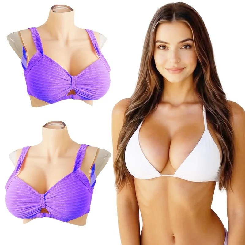 New High Neck Silicone Breast Forms C to G Curved Hemline Obvious Collarbone for Crossdressers Drag Queen Cosplayer