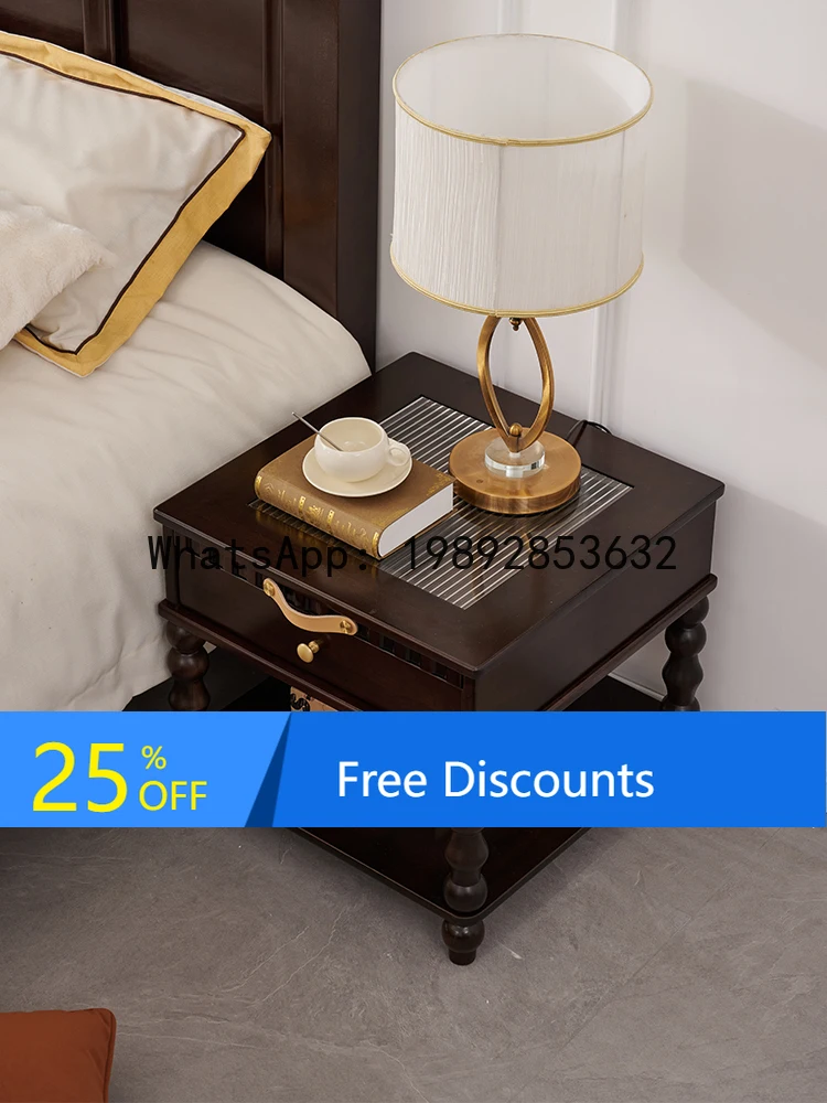 

LYY American Style Solid Wood Side Table French Retro Sofa Living Room Bedroom Corner Table Bedroom Nightstand Square