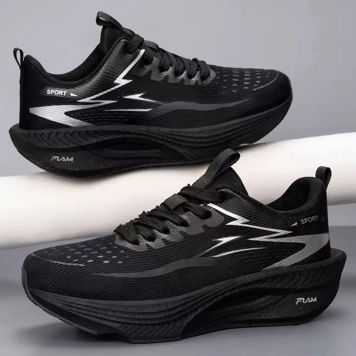 Men's Mesh Carbon Plate Racing Running Shoes, Unisex Breathable Soft Sole Fashion Shock Absorbing Anti-slip Sneakers, Marathon T