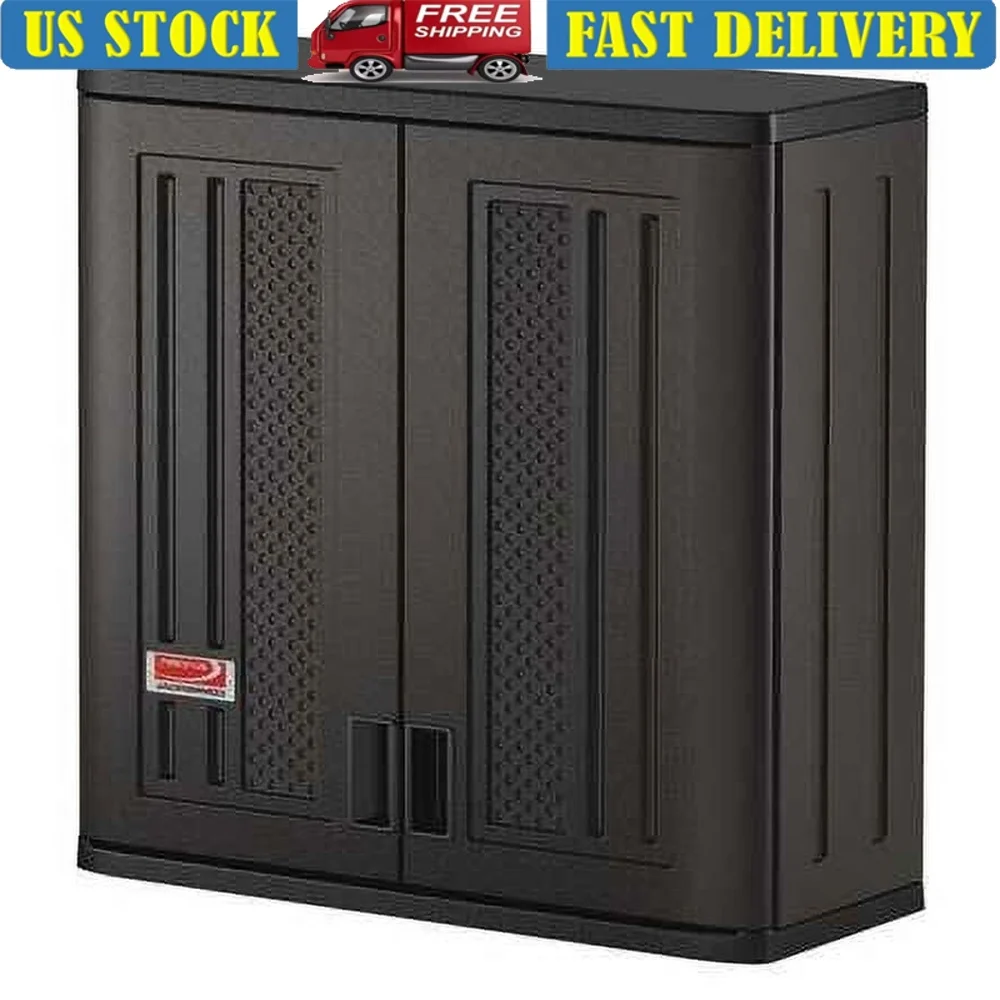 

Commercial Grade Resin Wall Storage Cabinet 1 Shelf Lockable Garage Shed Organizer Durable Multi-wall Panels 4 Cubic Feet