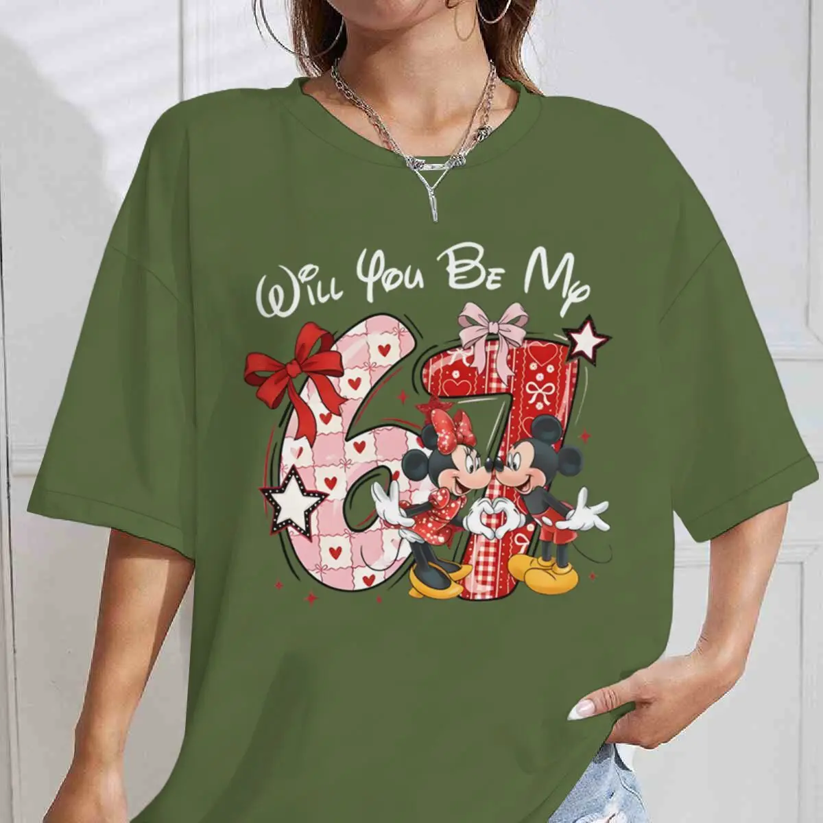 "سوف أن تكون بلدي." ميكي ماوس ستة سبعة جرافيك تي شيرت كلاسيكي أنيمي شخصية عيد الحب القطن Y2K بلايز النساء 67 تيز