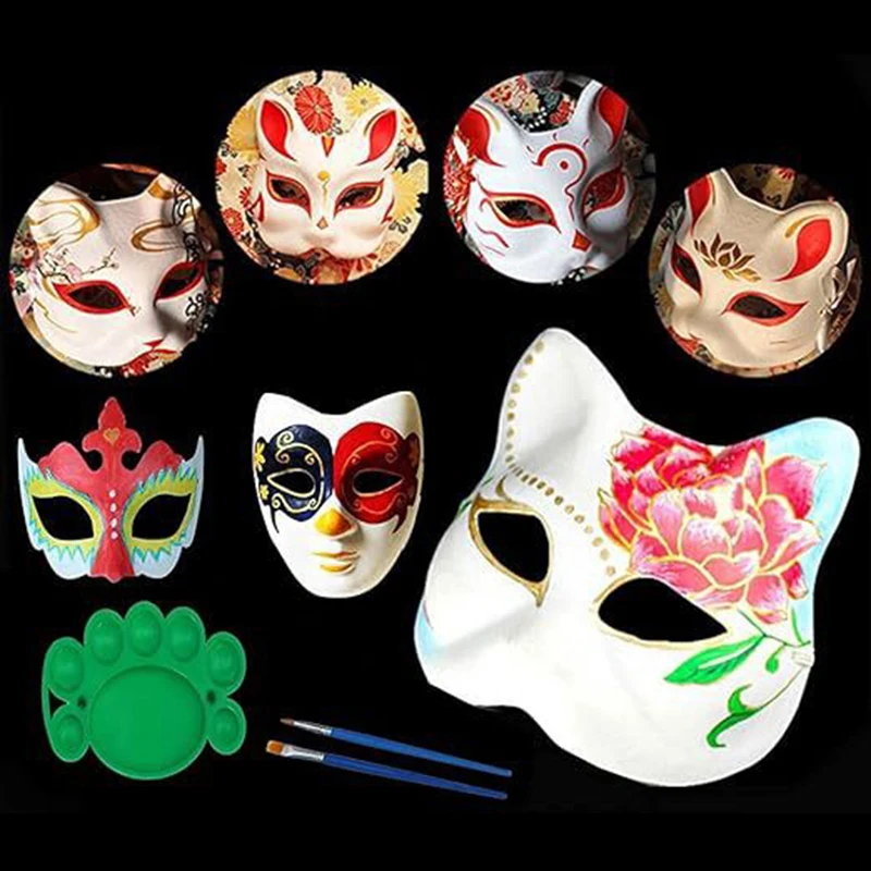 5pcs Masquerade Masks Party DIY White Cat Masks Blank Mask Animal Half Facemasks Masquerade Cosplay Party Decoration Supplies