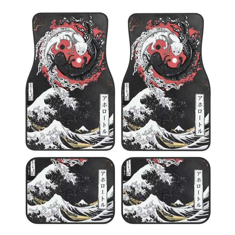Japanese Wave Yin Yang Axolotls Car Floor Mats Universal Fit Car Truck Foot Mats Soft Non Slip Front & Rear Carpets of 4 Pieces