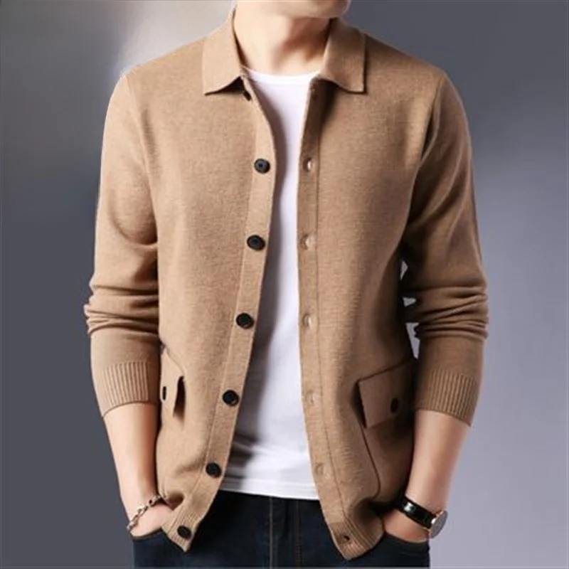 

Весенне-осенний тонкий повседневный вязаный кардиган для мужчин среднего возраста, однотонный, больших размеров, удобная дышащая верхняя одежда