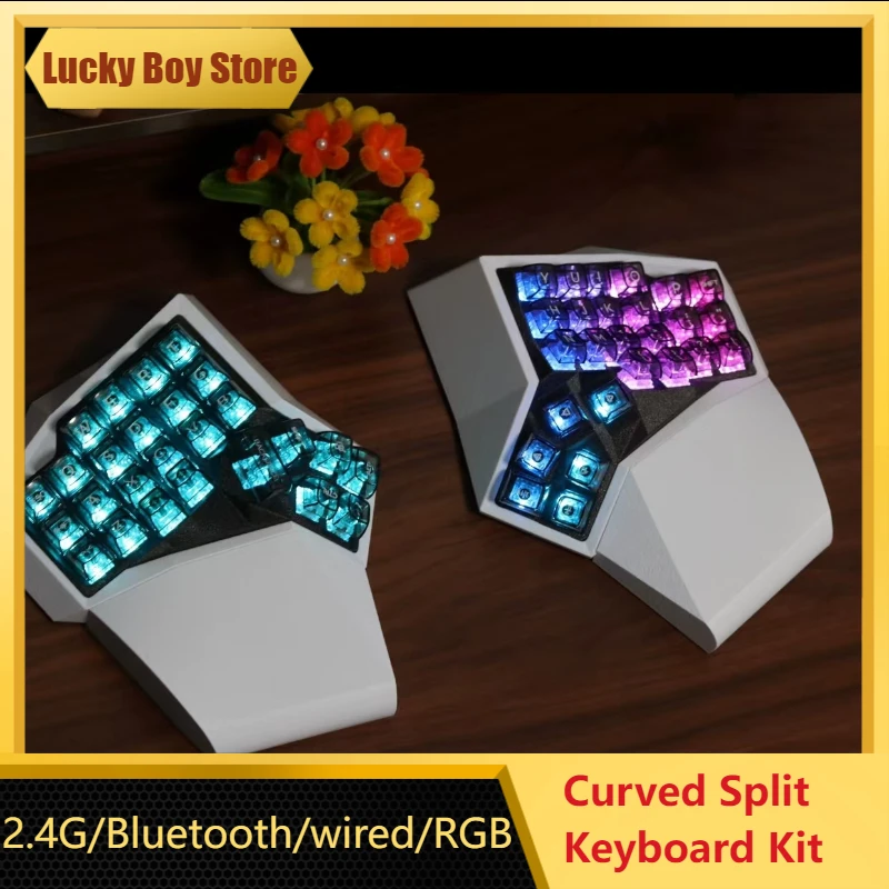 AM Hatsu Curved Split Keyboard Kit Custom Hotswap 2.4G/Bluetooth Wireless/wired RGB Separate Keyboard Ergonomic DIY Kit ZMK/VIAL