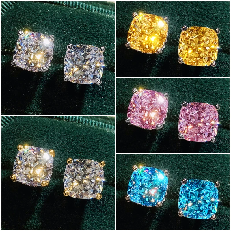 CAOSHI Modern Stylish Stud Earrings for Women Multicolor Cushion Cubic Zirconia Minimalist Daily Wearable Jewelry Accessories