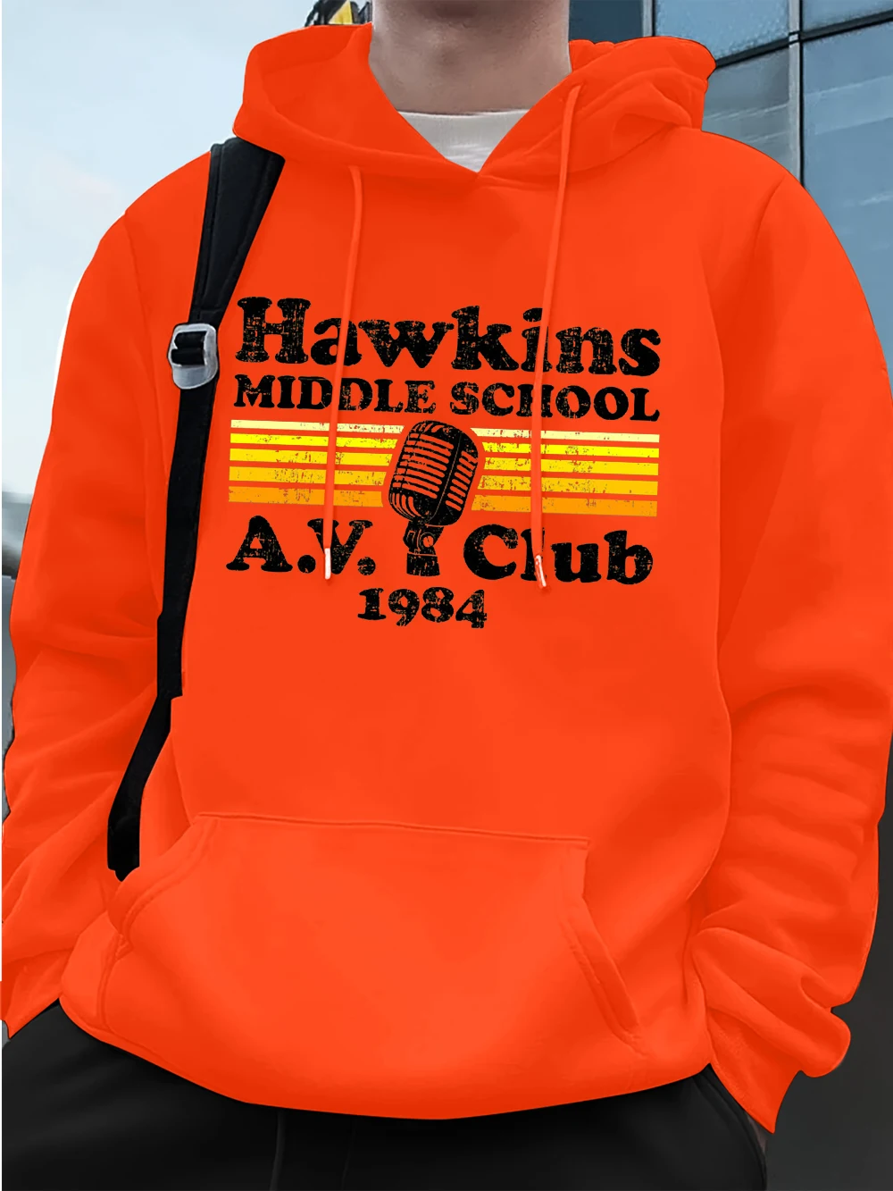 Hawkins Collège A.V. Sweat-shirt à capuche pour hommes, imprimé Club, avec poches, basique, polaire, ample, vêtements coréens pour hommes, automne