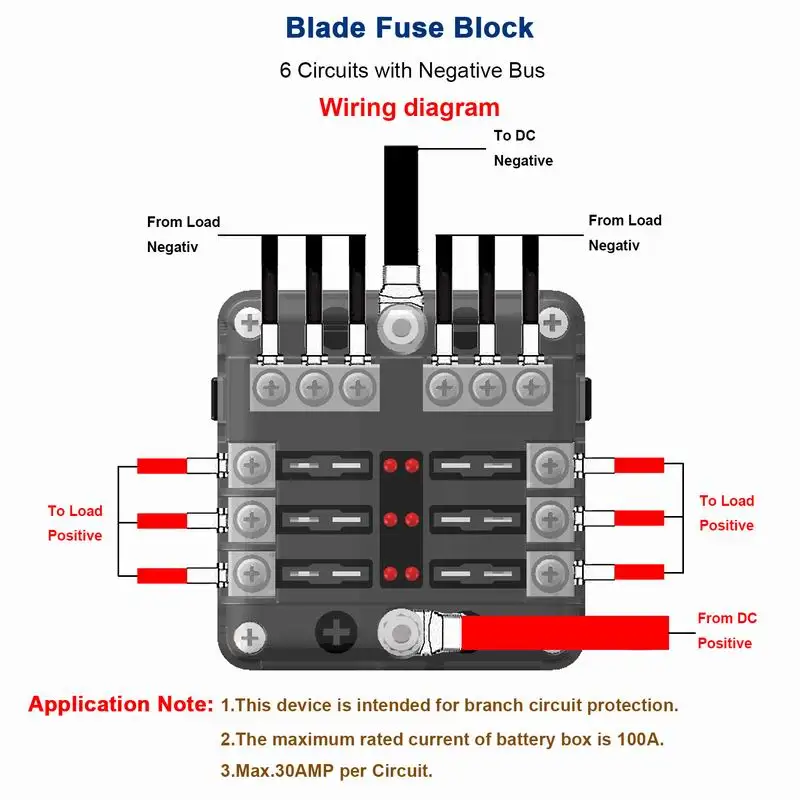 Car Blade Holder Fuse Box 6 Ways Modified Terminal Block Fuse with LED Warning Light for Car Boat Marine Trike 12V 24V