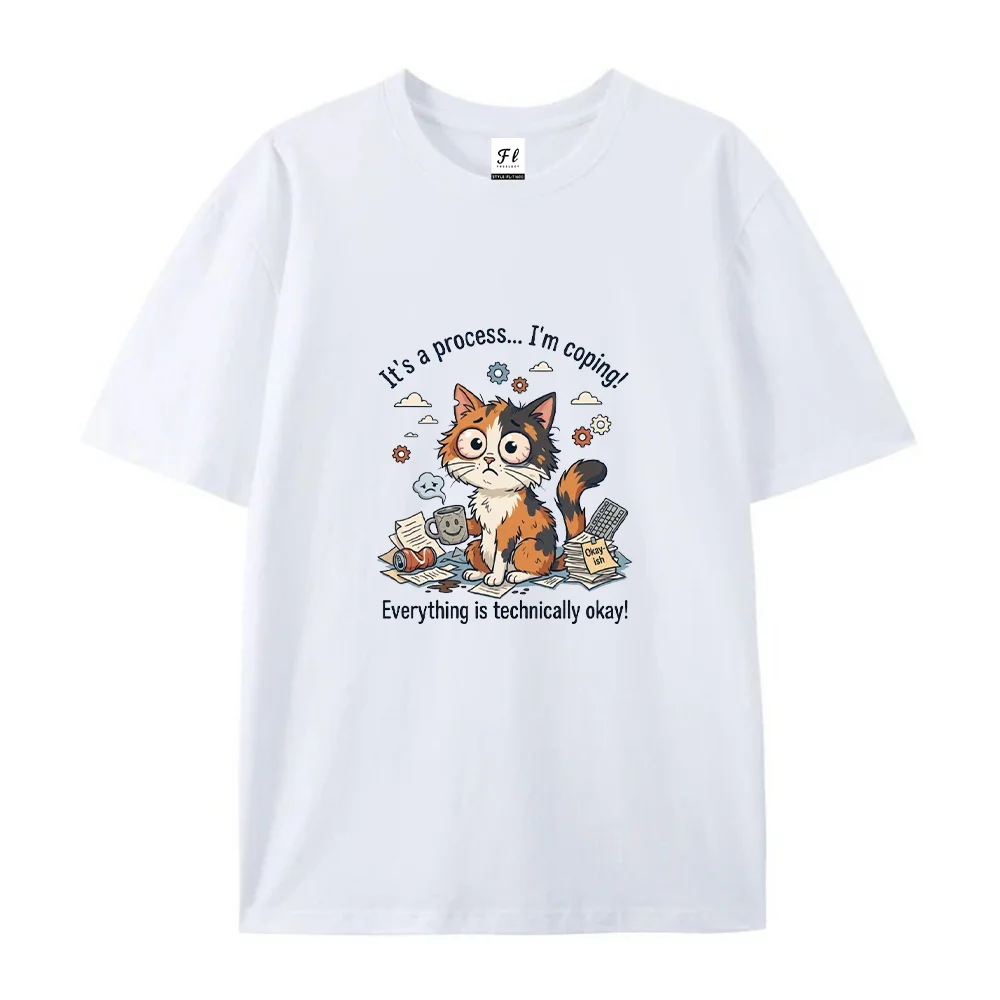 Funny Anxious Cat Graphic T Shirt Women Cotton Short Sleeve Tops Grey Oversized Loose Casual Meme Tees Funny Office Humour