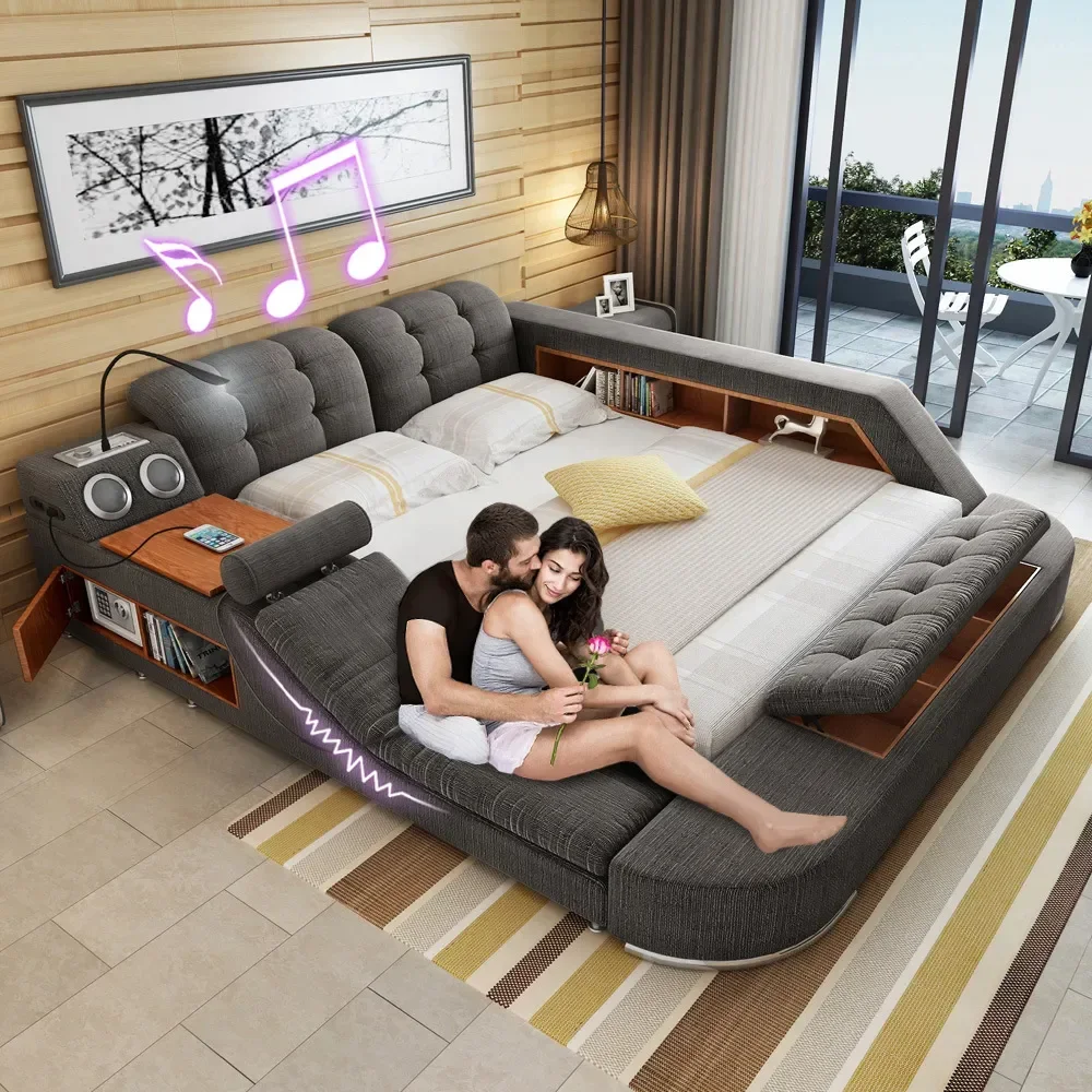 Foshan New environmentally friendly massage multifunctional tatami fabric bed, bed room furniture