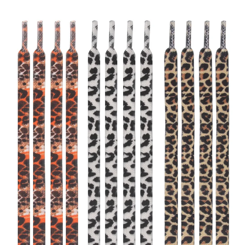 أربطة حذاء مسطحة كلاسيكية بطبعة جلد الفهد - زوج واحد للرجال والنساء - مناسبة عالمية للأحذية الرياضية والأحذية الخارجية