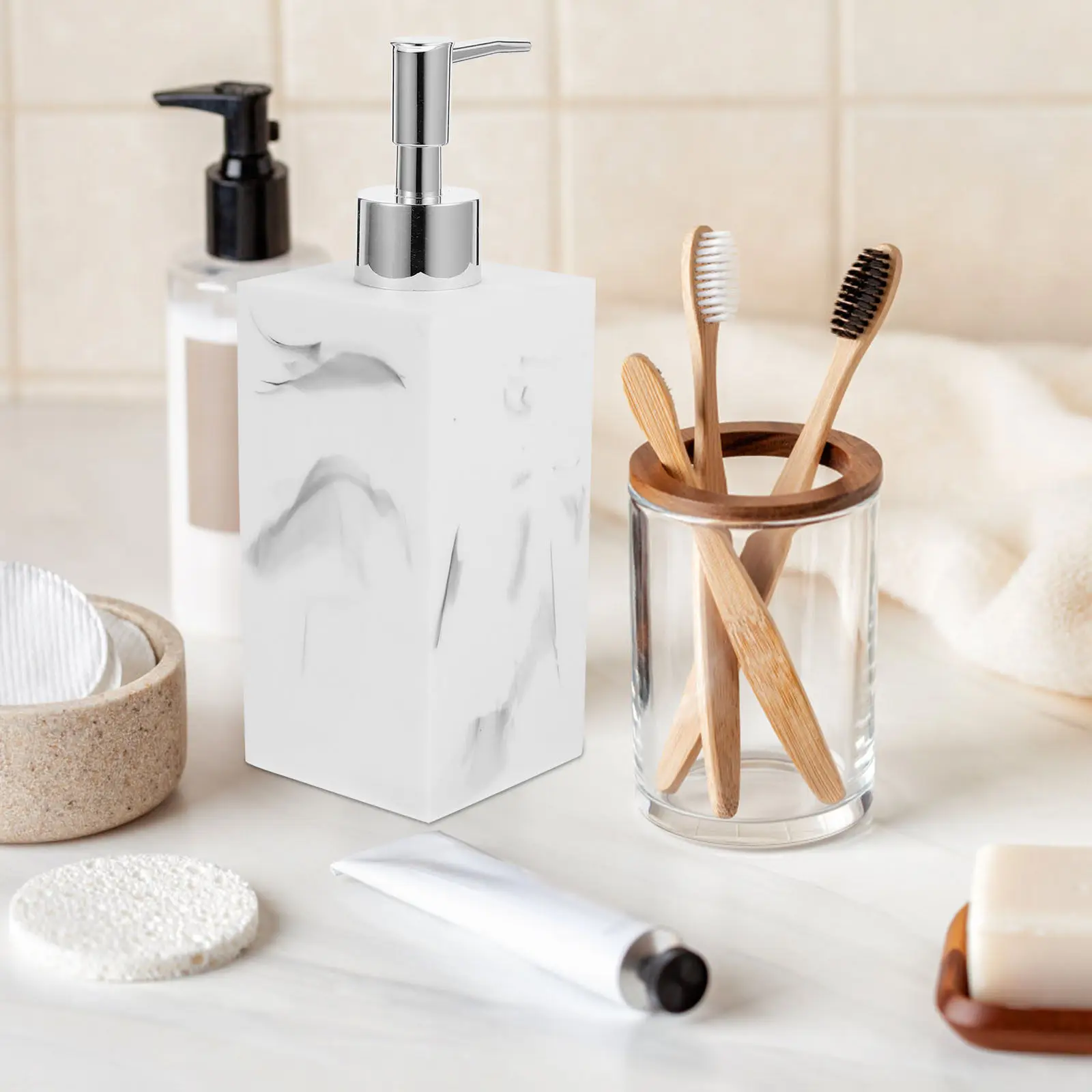 

Компактный дозатор для жидкого мыла с мраморным узором, гладкой поверхностью, многоразовый, с помпой, для дома, ванной комнаты, кухни