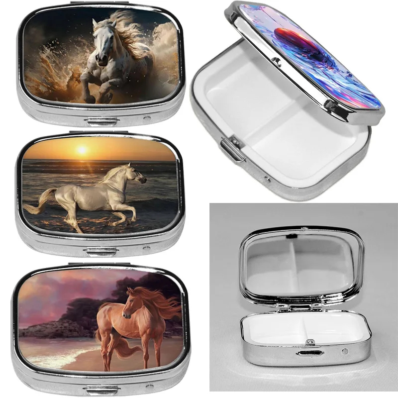 

Animal horse pill box cell portable pill box pocket or purse decorated with metal medicine vitamin travel unique gift