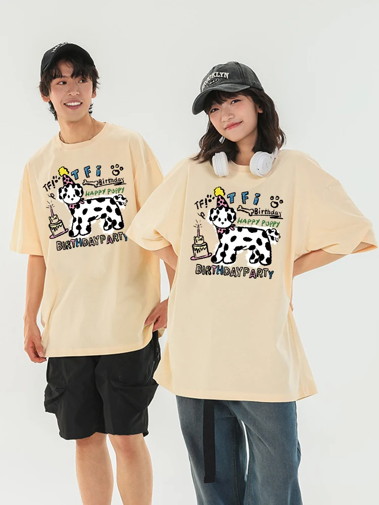 Spotted Dog Party Unique Couple clothes 2024 New Trend High Quality Cotton T-Shirt