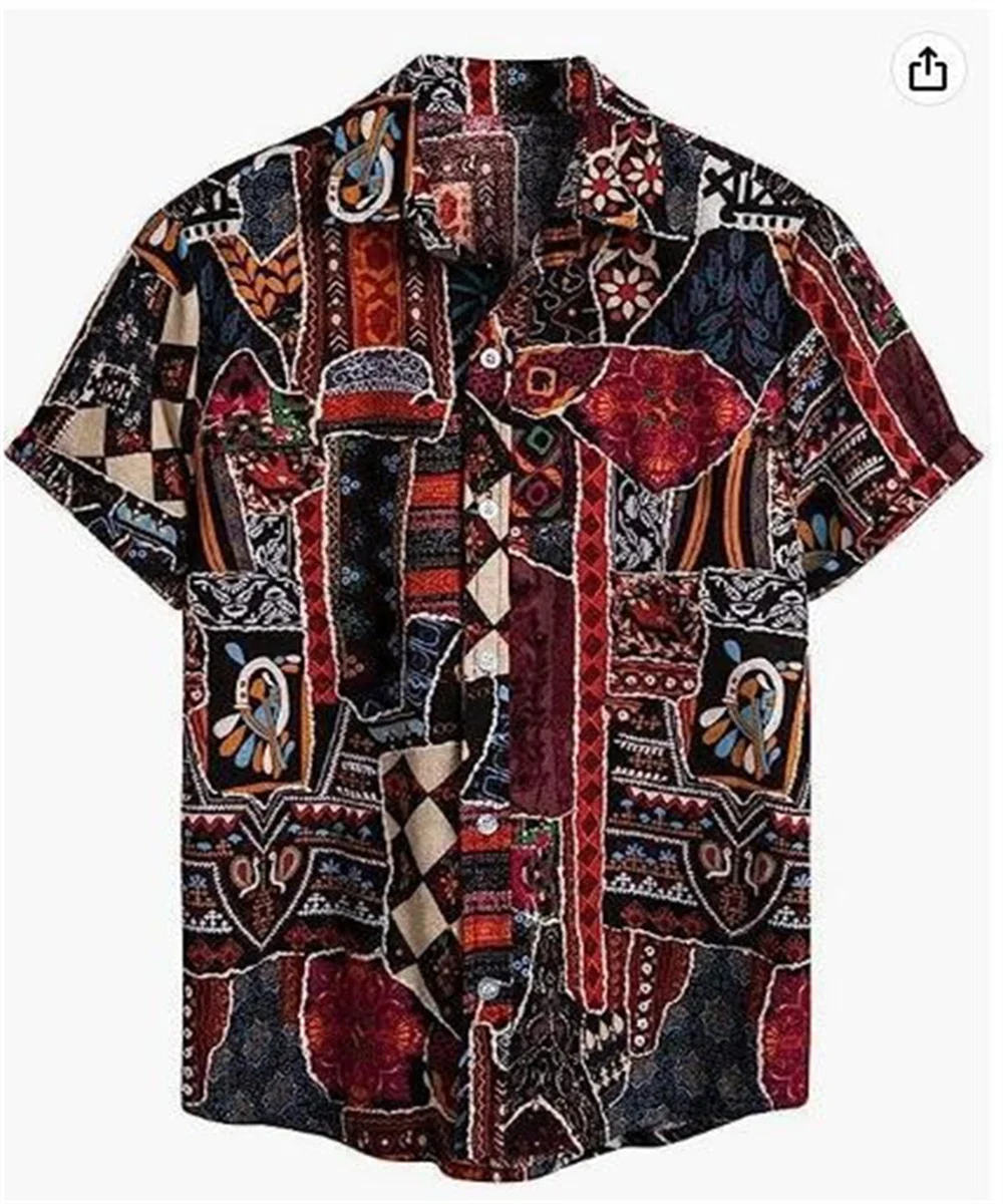 Men's shirt lapel summer short sleeve new style printed mushroom graphic casual breathable shirt men's simple tops