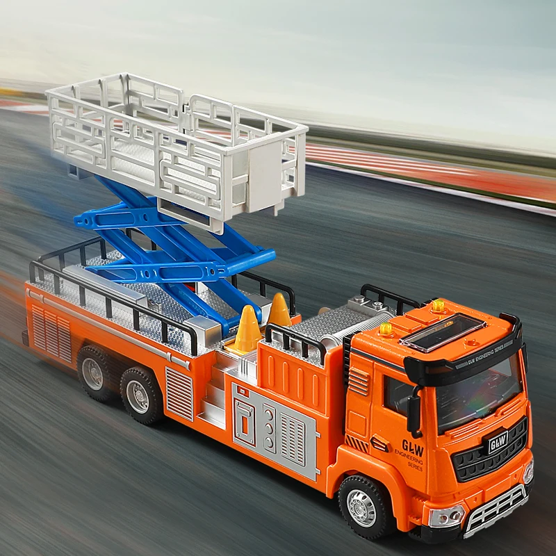 1:40 cidade escada de resgate caminhão carro diecast modelo de carro som luz coleção caminhão jogar veículos cognição brinquedos para crianças presente