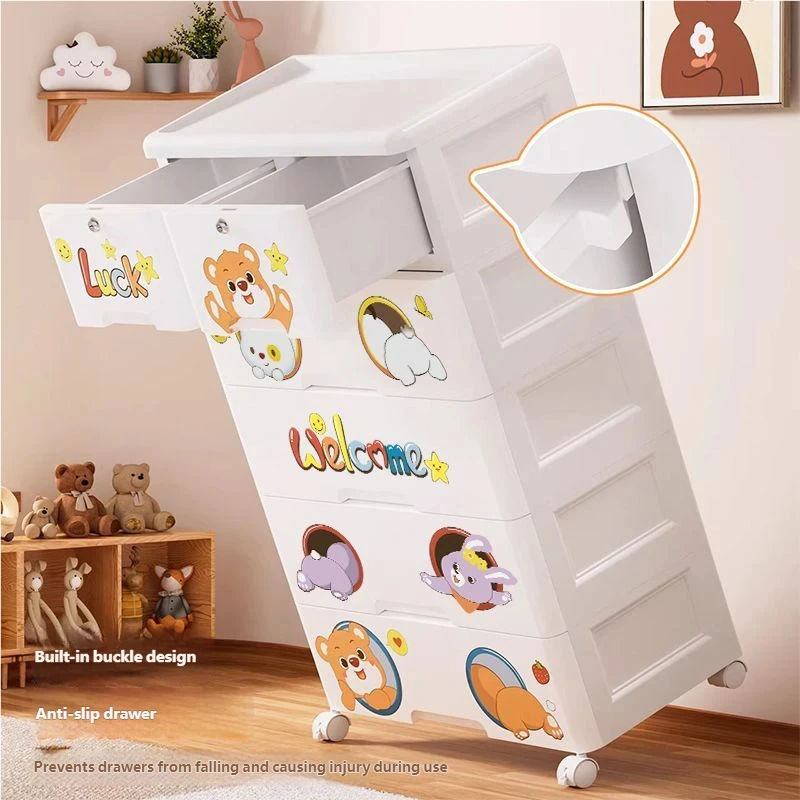 Armario de Almacenamiento de Plástico con Cajones, Diseño de Dibujos Animados, Organizador para Estudiantes que Ahorra Espacio, para Juguetes, Archivos y Ropa de Bebé, Multifuncional