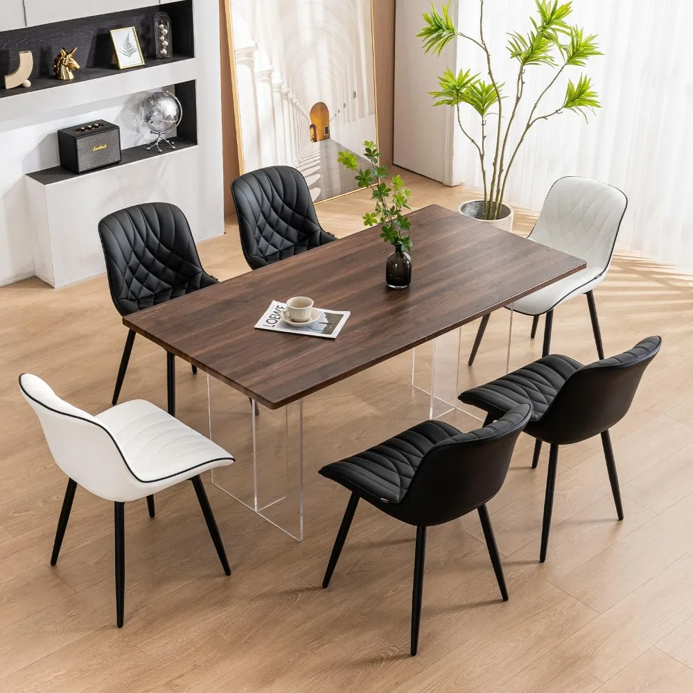 Juego de 2 sillas de comedor tapizadas modernas de color negro, cómodas sillas de cocina de cuero PU para comedor