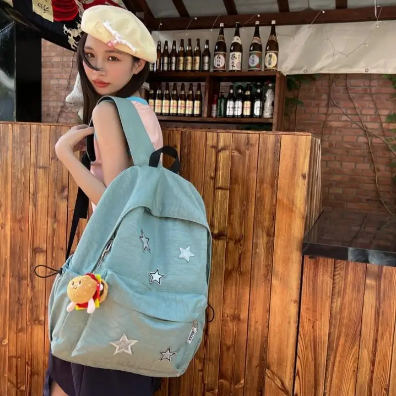 

Large Capaci Nylon Bapa Simple Sle High Aesthetic Value for Middle And High School Girls Travel oulder Bag with Dou...