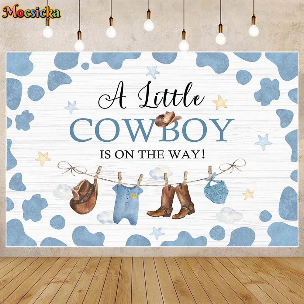 

Mocsicka Baby Shower Backdrop A Little Cowboy is on the Way Boy Welcome Party Decor Photo Background Newborn Banner Photo Studio