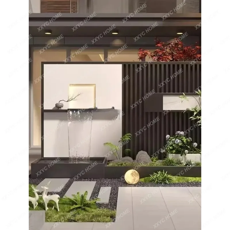 XX LStainless Steel Outdoor Running Water Screen Durable Landscape  Wall with Fish Pond Flower Box  For Courtyard Pool Furniture