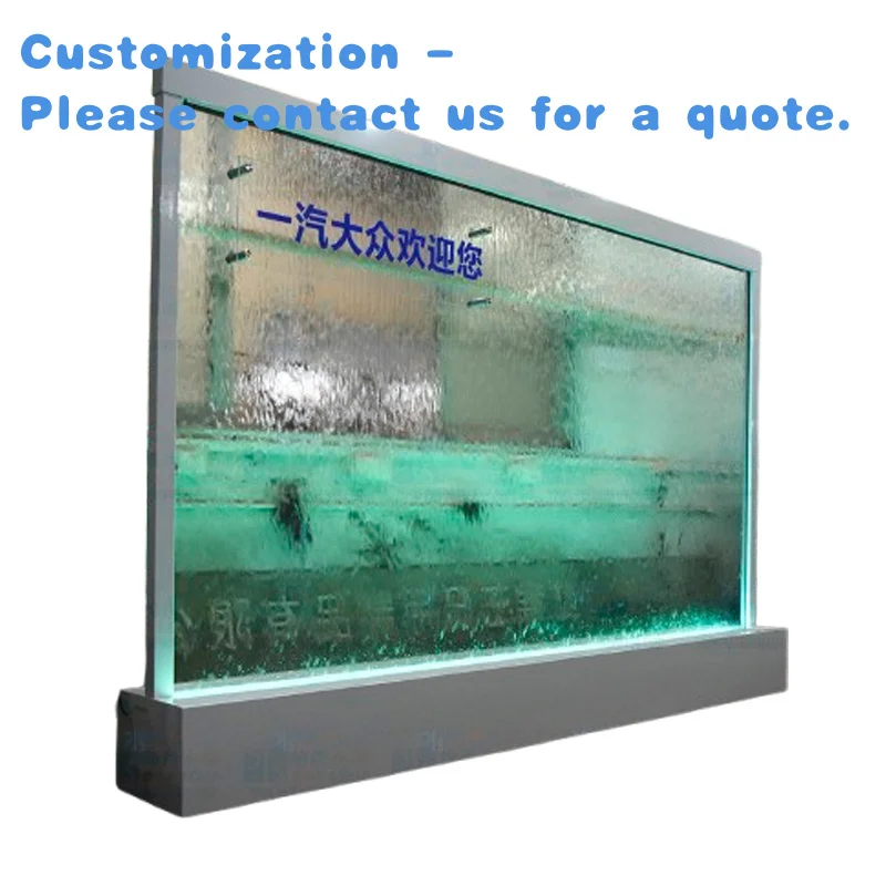 

custom.Hot Sale 3*2.1M White Frame Stainless Steel Metal Glass Indoor Car Shop Fountains Contemporary Cheap Waterfall Decoration