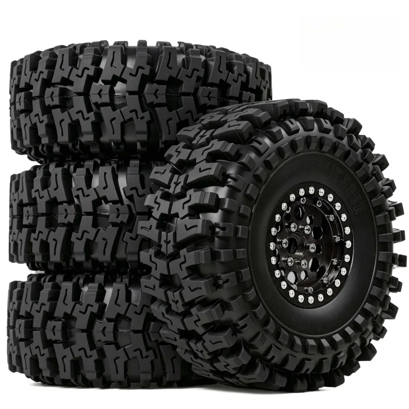 1.9" Aluminum Beadlock RC Wheels Negative offset & Tires - Compatible with 1/10 RC Crawlers Axial SCX10 TRX4