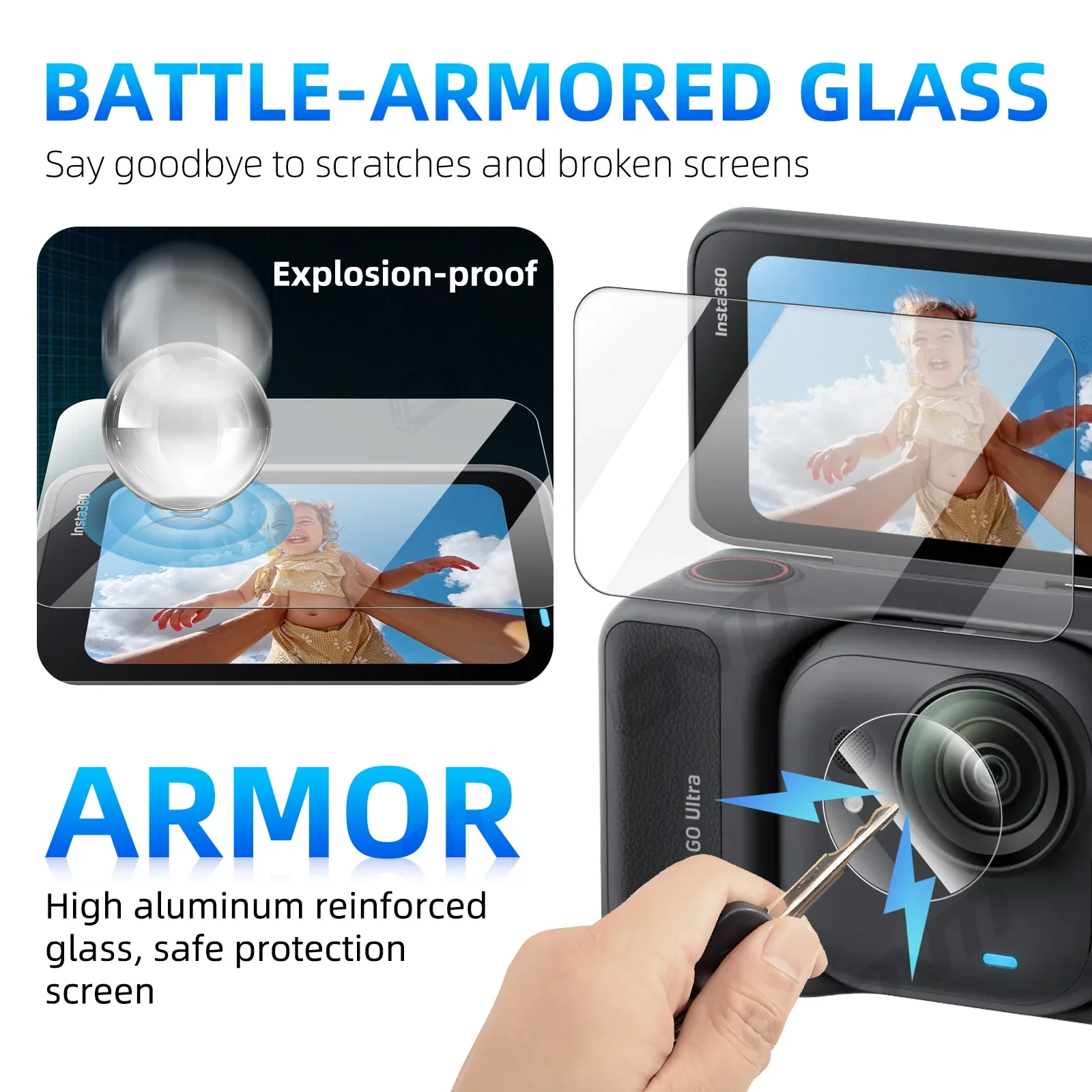 9H Tempered Glass for Insta360 Go Ultra HD Ultra-Clear Camera Lens Screen Protector Film for Insta 360 Go Ultra Accessories Set - Image 2