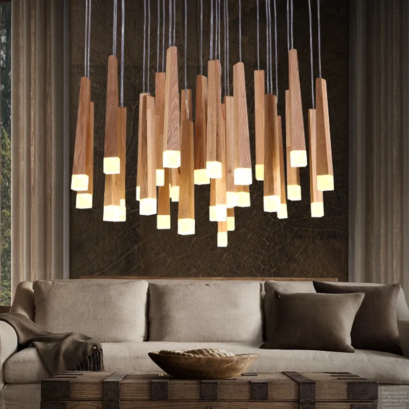 Wood Stick Pendant Lamp Light,Kitchen Living Room Shop Decoration Modern Bedside Natural Wood Pipe Pendant Lights