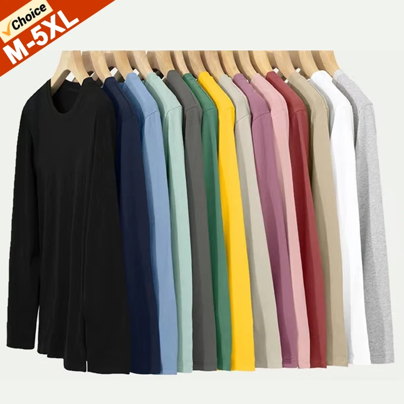 Long Sleeves T-Shirts Men Tee Tops Male Cotton Plain Tshirts Pullovers Plus Size 4XL 5XL Undershirts Man Clothing Autumn Spring