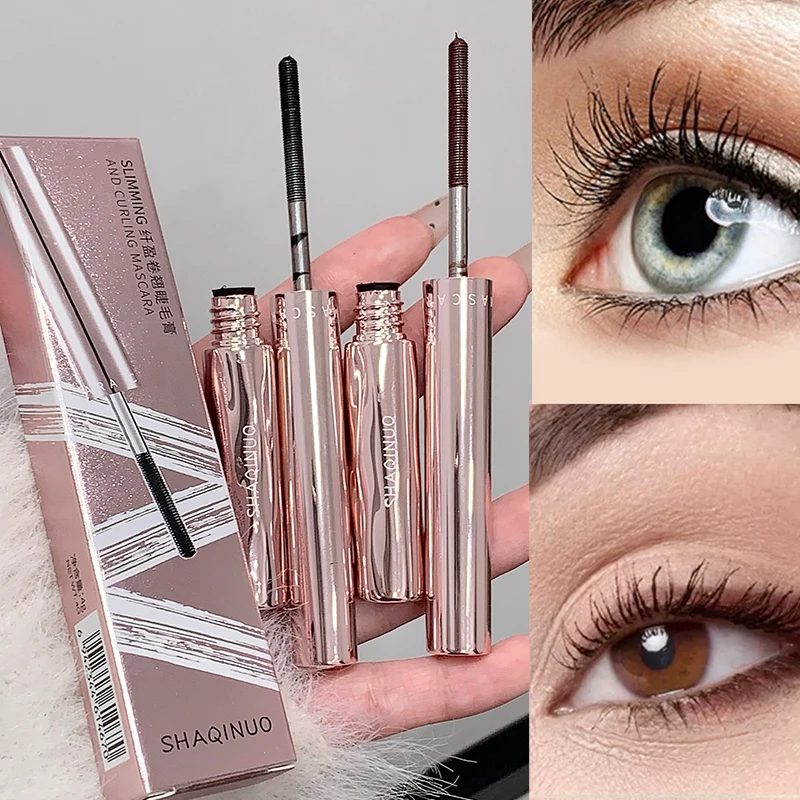 SHAQINUO Máscara de pestañas delgada y rizada: resistente al agua/suor, agrandamiento de ojos, rizo natural de larga duración