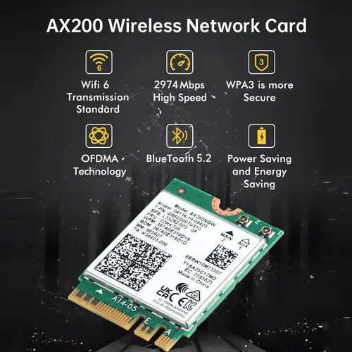 Imagen 2 del producto WiFi 6 AX200NGW M.2 Adaptador WiFi Bluetooth 5,2 2400Mbps 802.11ax AX200NGW MU-MIMO BT5.2 2,4G/5Ghz WiFi6 Tarjeta Win 10 11/Linux