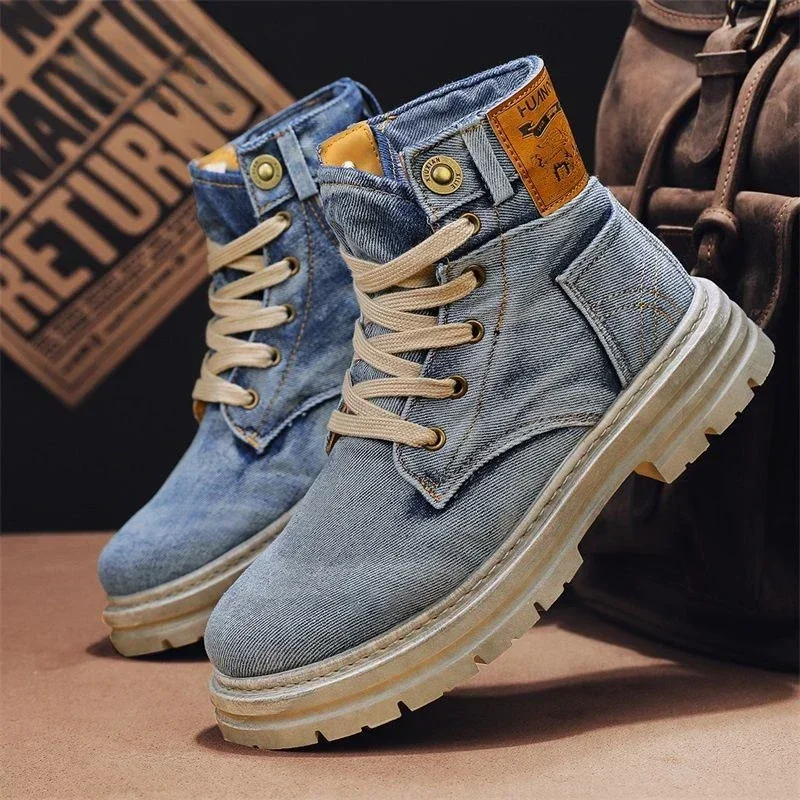 Motorcycle Riding Shoes Casual Commuter Boots Protective Fall Resistant Wear Boots 4 Seasons Riding Shoes Denim Casual Shoes