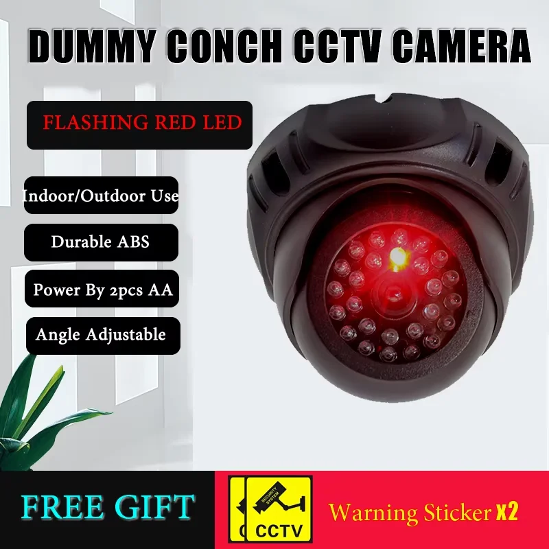 New Black Wireless Simulation Dome Conch Dummy Camera Red Led Flashing CCTV Plastic Fake Camera Surveillance Security System