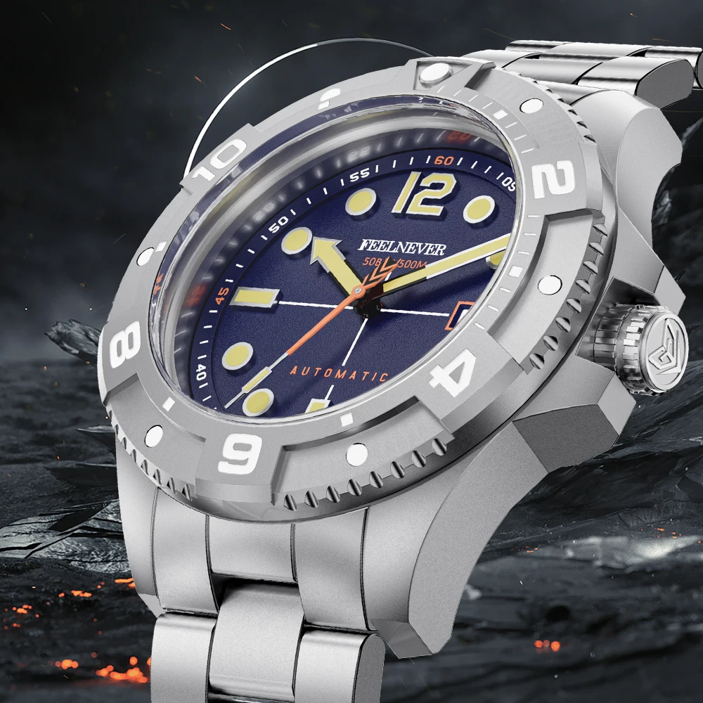 New Fashion FeelNever Casual Sports Mechanical Men's Watches Top Brand Stainless Band 500M Waterproof Sapphire Crystal Man Watch