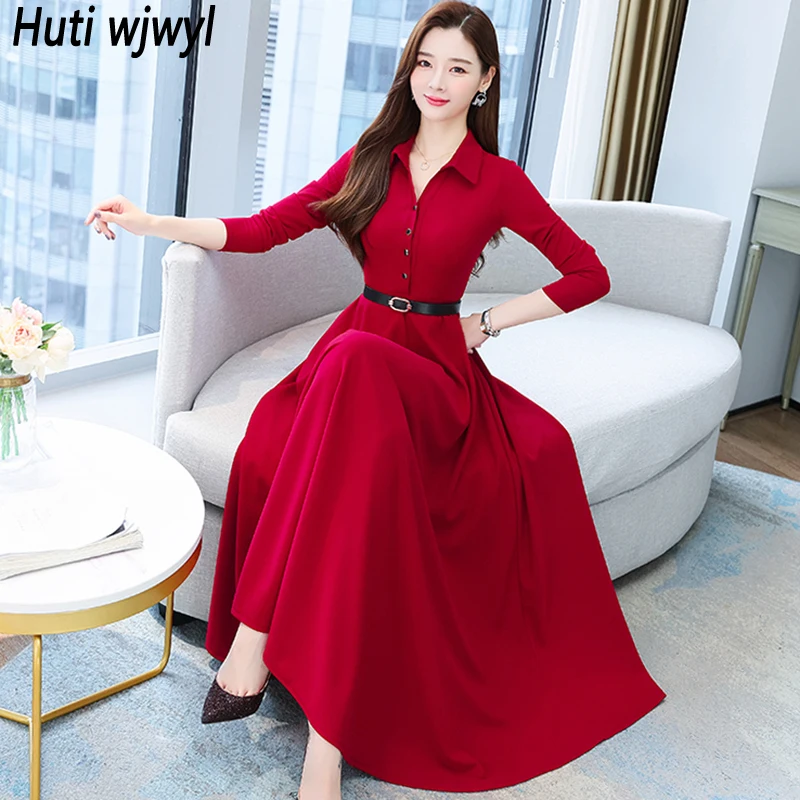 2024 Vintage Runway Party Maxi Vestidos Women Red Knit Long Sleeve Black Dresses Spring Autumn Elegant Bodycon Office Lady Dress