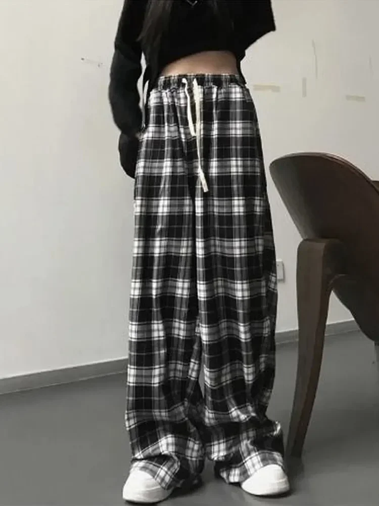 

Pants Aesthetic Plaid Checked Printed Women Korean Fashion Vintage Baggy Trousers Female Wide Leg Harajuku Loose Sweatpants Ropa