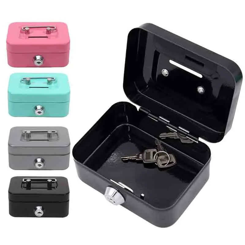 Caja de seguridad para dinero, caja de efectivo con cerradura con llave, caja de cerdito portátil hecha de Metal, pequeña caja de seguridad, cajas de monedas resistentes para niños