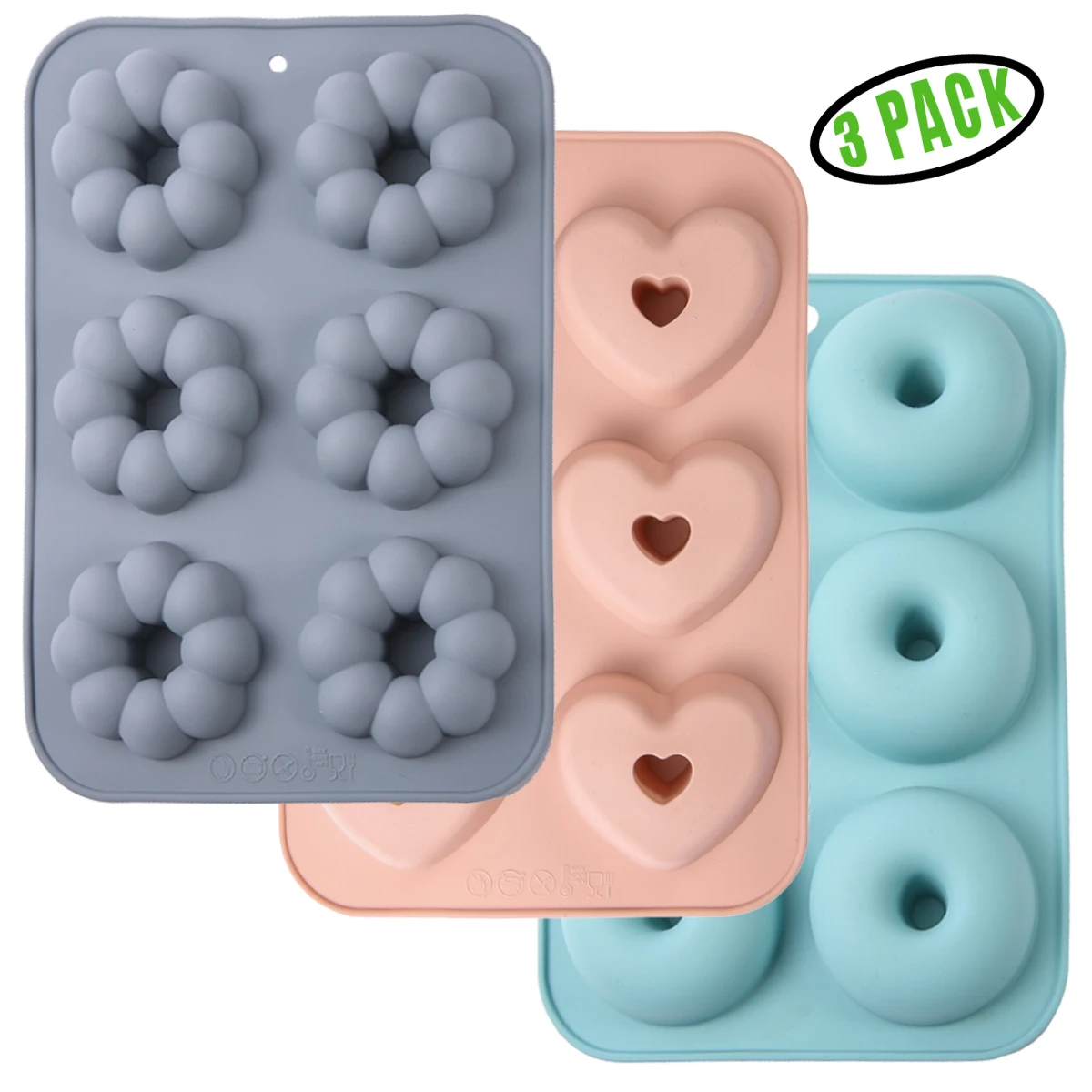 3 Pack Silicone Donut Pan for Baking Donut Maker, Silicone Pancake Mold Non-stick Doughnut Pan Muffin Cupcake Bagel Making Tray