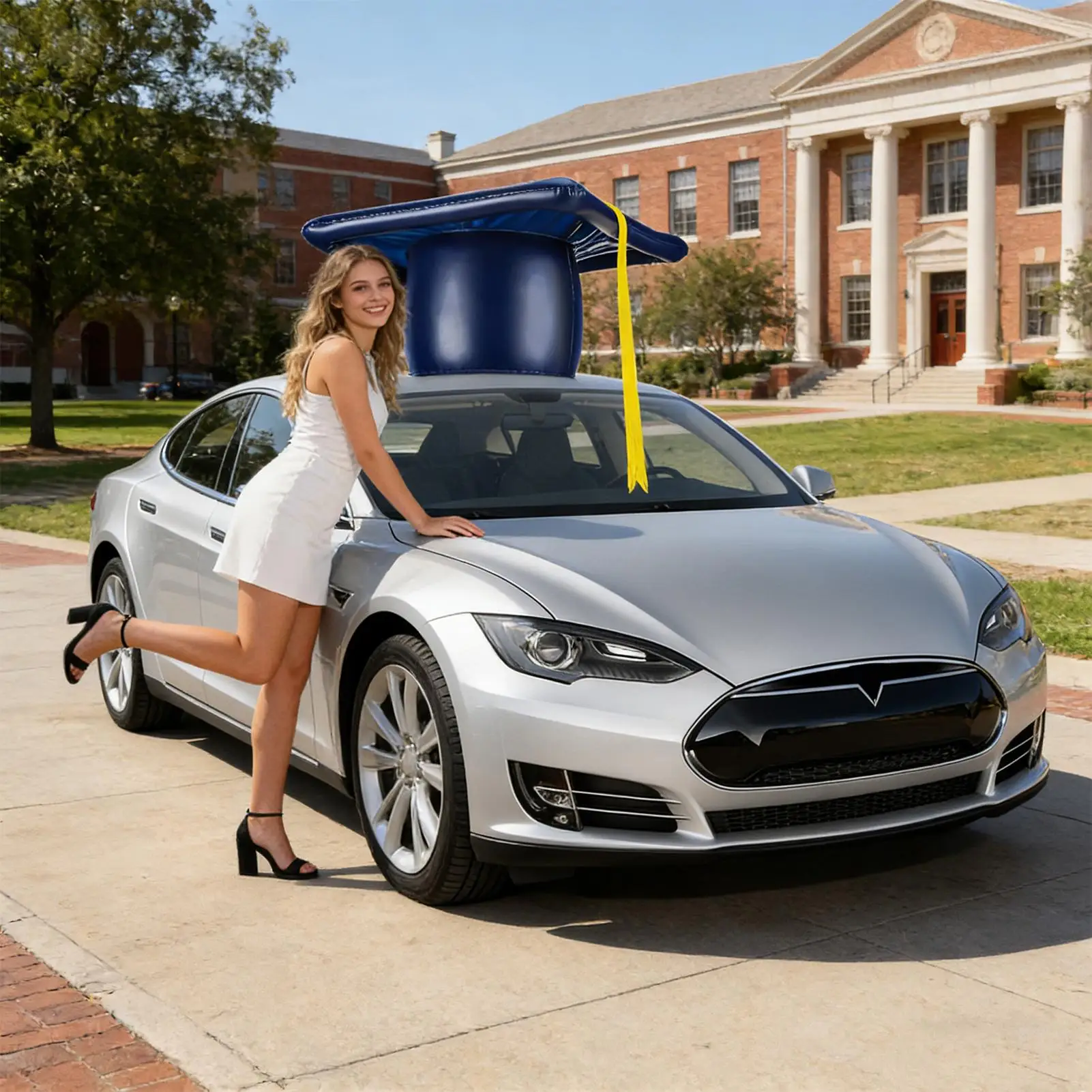 

Забавные автомобильные аксессуары: водонепроницаемая надувная шапка выпускника с длинными лентами, надувной декор для автомобиля на крышу.