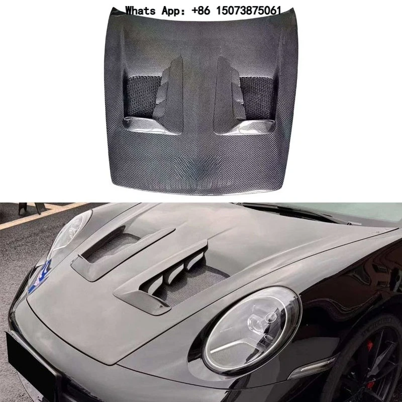 Front Hood Bonnet for Por-sche 911 992 Carrera Upgrade GT3 RS Style 3K Dry Carbon Fiber Vented Air Duct Cover Tuning Body Kits