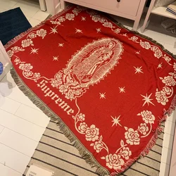 Manta de sofá para cubrir la cama, mantón de moda del norte de Europa por la tarde, tapiz decorativo rojo grande de punto con personalidad