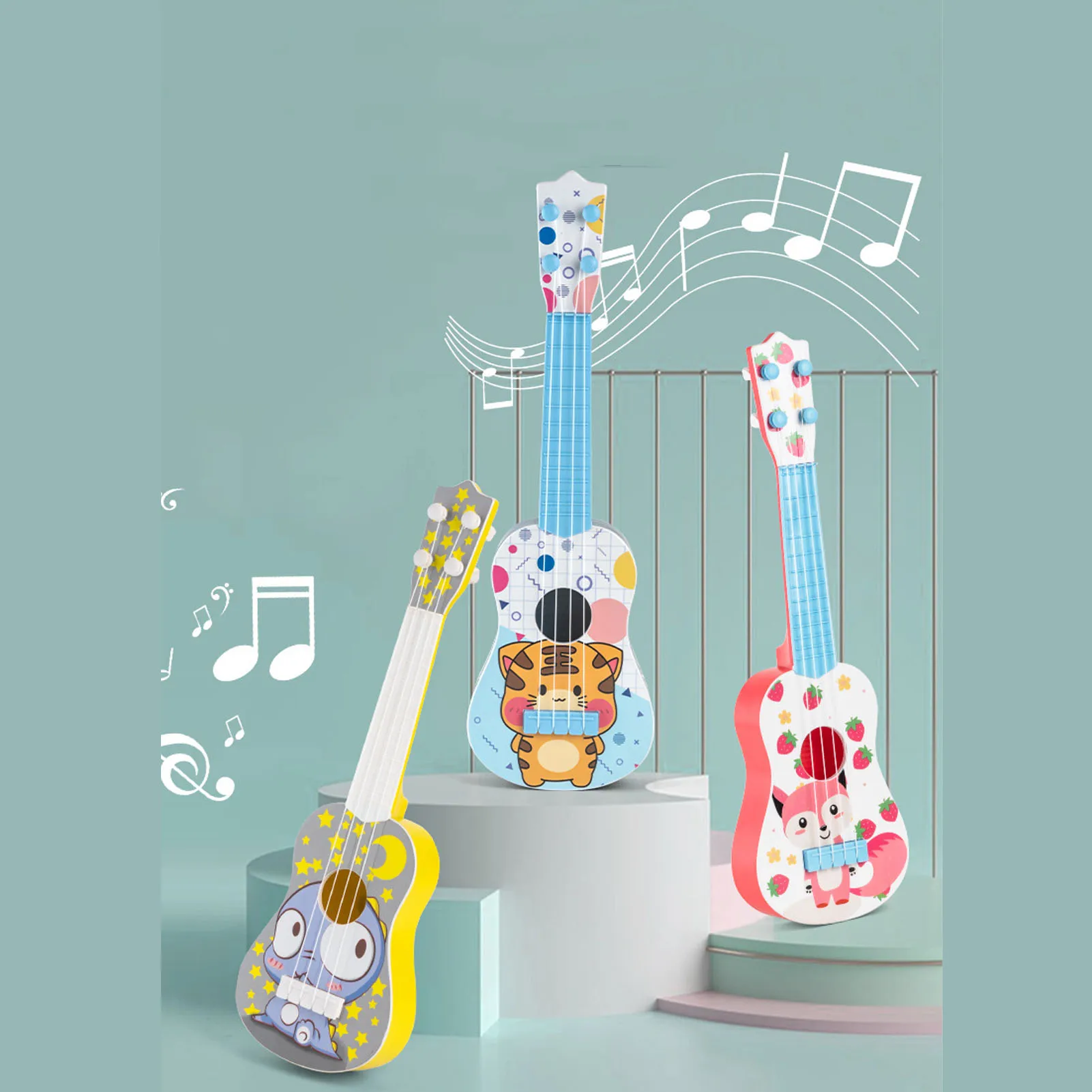 ZK40 Simulation Ukulele Instrument Toy Cartoon 4 Adjustable Strings Portable Musical Ukulele Guitar Toy