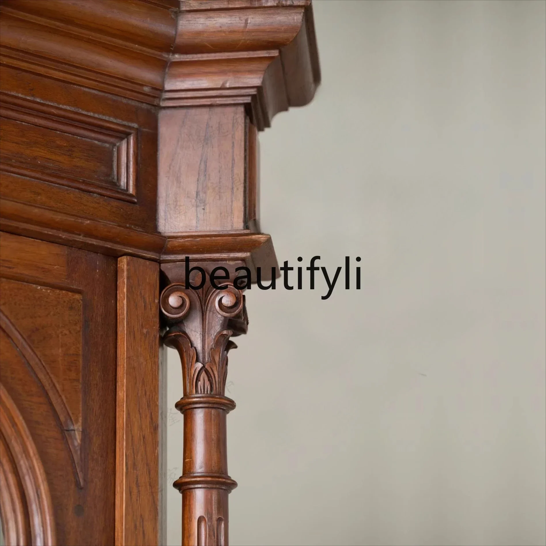 

Medieval carved locker, solid wood bookcase, side cabinet storage, retro American light luxury art French styleEsmt163