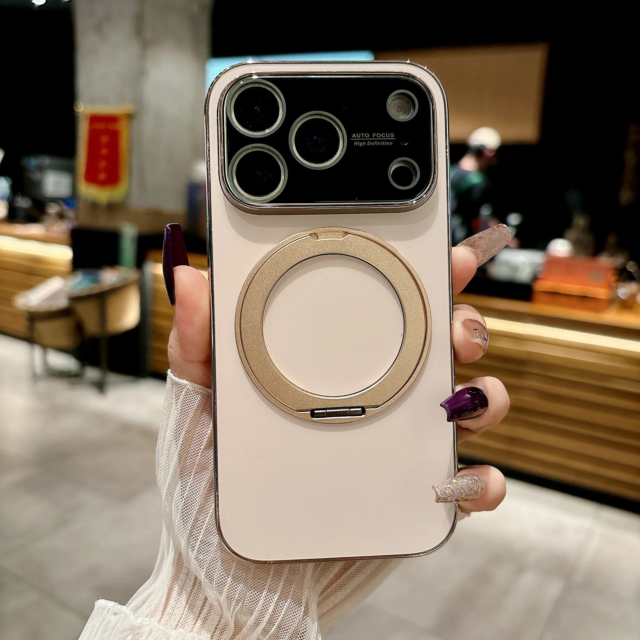 

360 Rotatable Metal Stand Magnetic Case For iPhone 17 Pro Max 16 15 14 13 Electroplating Cover With Camera Lens Protector