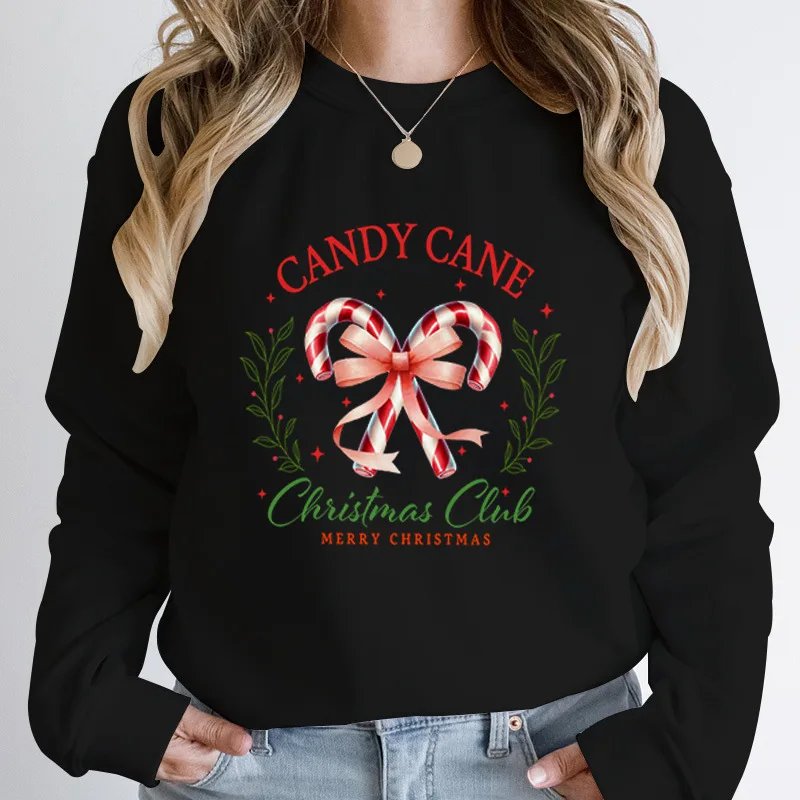 

Candy Cane Christmas Club Пуловеры с рождественским принтом Wo Уличная одежда Уличная одежда Женская эстетика