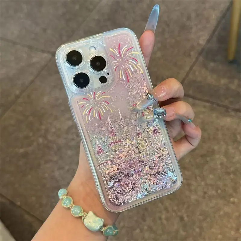 Ins Luxury Dream Castle Pink Star quicksand Cute Phone Case For iPhone 17 Air 16 15 14 13 12 11 Pro Max 7 8 Plus Y2K Cover