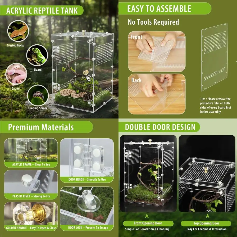 

10 Gallon Acrylic Enclosure for Crested Geckos, Bearded Dragons, Lizards, Snakes, Frogs, and Large Spiders with Front & Top Door