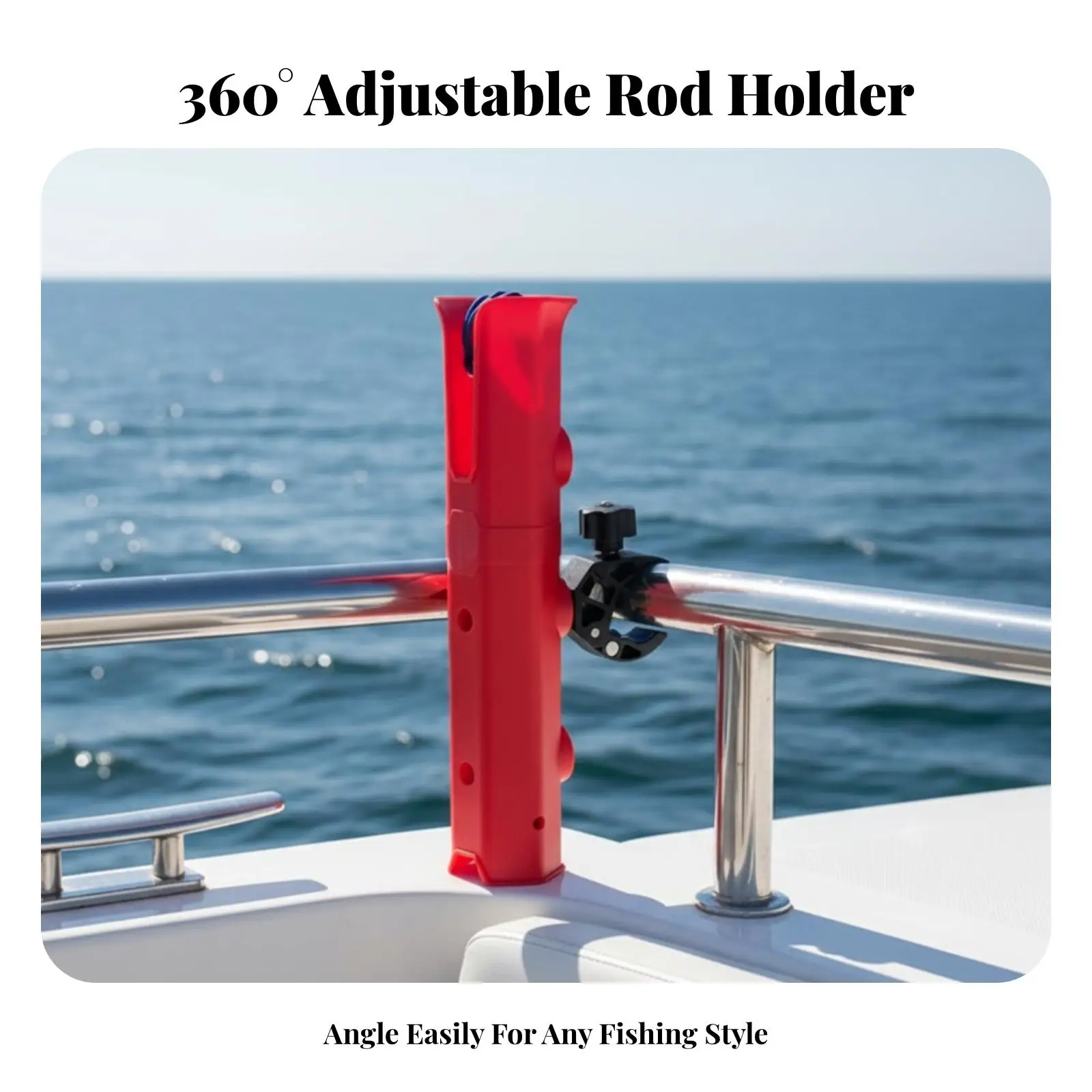 Vertical Boat Fishing Rod Holder with Adjustable Swivel for Rail Yacht Side Clamp Support