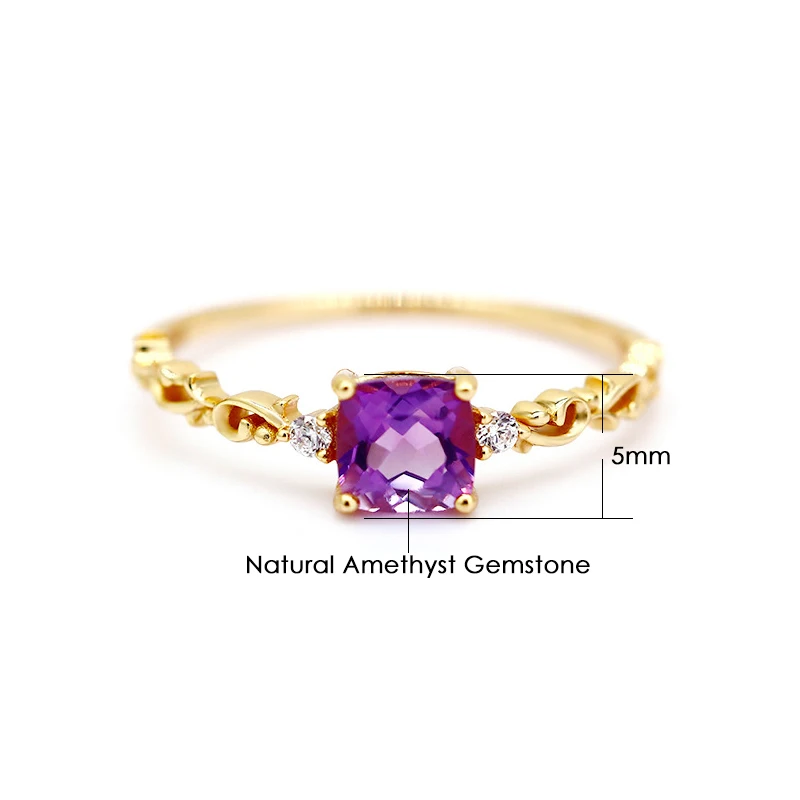 LAMOON Vingtage Square Natural Amethyst Ring For Women Gemstone Ring 925 Sterling Silver Gold Vermeil Ring Wedding Engagemen